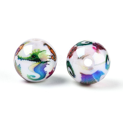 Ocean Theme Printed Opaque Acrylic Beads MACR-T048-07D-1