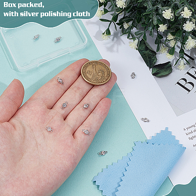 10Pcs 925 Sterling Silver Pave Clear Cubic Zirconia Flat Round Links Connector Charms STER-BC0004-22P-1