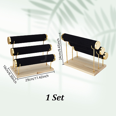 3-Tier T Bar Velvet Metal Bracelet Display Stands AJEW-WH0816-129G-B-1