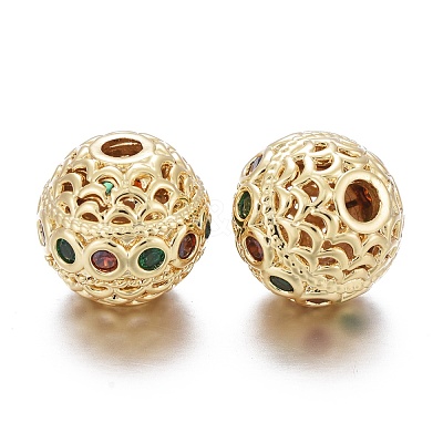Brass Micro Pave Cubic Zirconia Beads KK-K244-19G-1