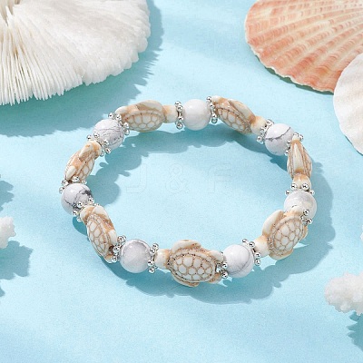 Synthetic Turquoise Tortoise Beaded Stretch Bracelets BJEW-TA00455-02-1
