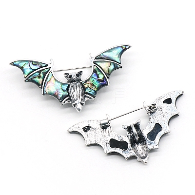 Halloween Bat Alloy Pave Natural Paua Shell Brooch PW-WG54377-02-1