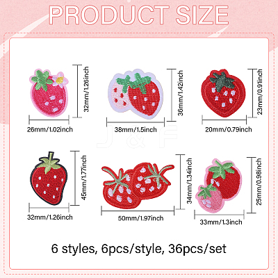 36Pcs 6 Styles Strawberry Computerized Embroidery Cloth Self Adhesive Patches PATC-FG0002-42-1