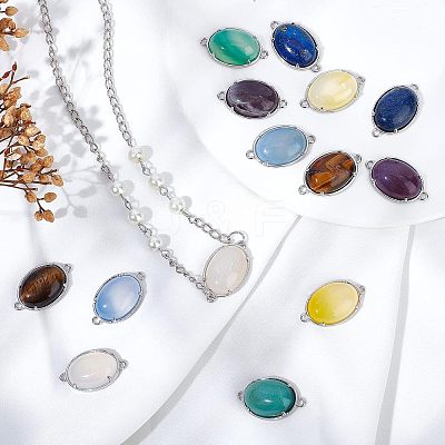 14Pcs 7 Styles Brass Natural Gemstone Connector Charms G-FH0001-79-1