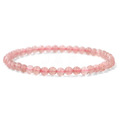 4mm Round Natural Strawberry Quartz Beads Bracelet for Men KG3069-39-1