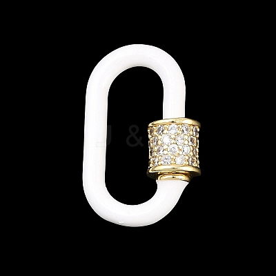 Oval Brass Micro Pave Clear Cubic Zirconia Screw Carabiner Clasps KK-B167-01A-G-1