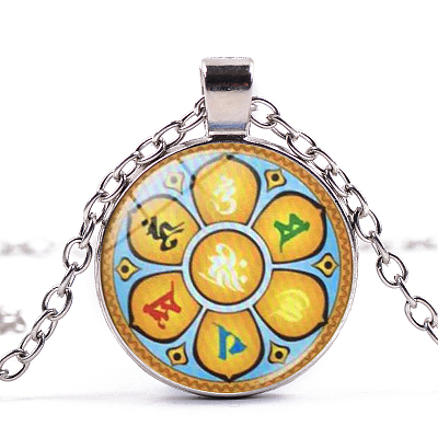 7 Chakra Glass Pendant Necklace CHAK-PW0001-019A-1
