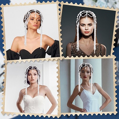 1Pc Plastic Beads Hair Chain Hat for Bridal OHAR-GF0001-52B-1