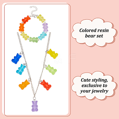 Bear Resin Pendant Necklaces & Beaded Bracelets & Dangle Earrings SJEW-AN0001-36-1
