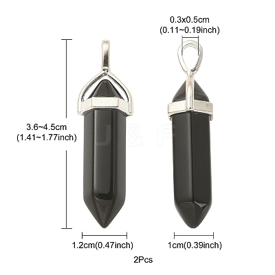 2Pcs Natural Obsidian Double Terminal Pointed Pendants G-YW0002-04-1