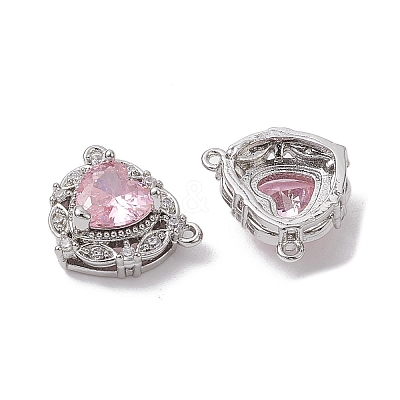 Rack Plating Brass Pave Misty Rose Cubic Zirconia Connector Charms KK-K360-21P-1