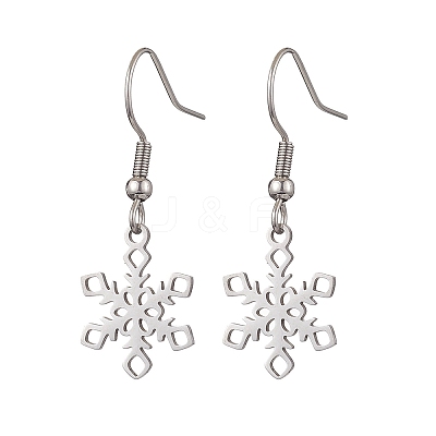 Non-Tarnish Hollow Christmas Snowflake 201 Stainless Steel Dangle Earrings for Women EJEW-JE05875-1