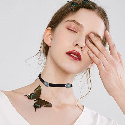 2Pcs 2 Colors Alloy Pave Synthetic Turquoise Oval Imitation Leather Choker Necklaces for Women NJEW-CY0001-06-1