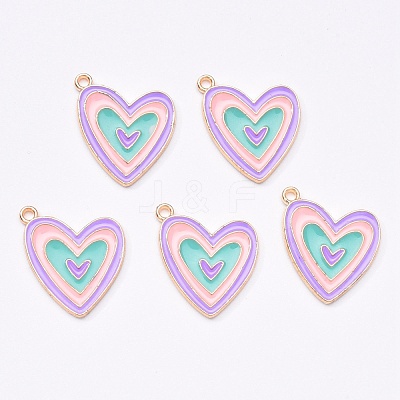 Light Gold Plated Alloy Enamel Pendants X-ENAM-R136-50-1