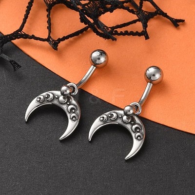 Crescent Moon 316 Surgical Stainless Steel Dangle Belly Button Rings EJEW-G416-17AS-1