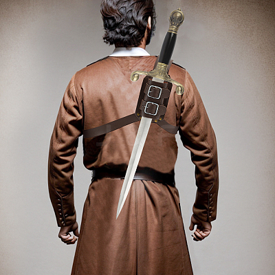 PU Leather Sword Holster Sword Back Sheath for Medieval Renaissance Cosplay Props AJEW-WH0248-583-1