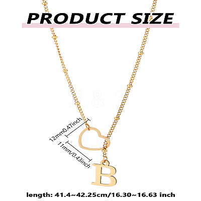 1Pc Letter & Heart Stainless Steel Lariat Necklaces for Women NJEW-LP0002-87G-B-1
