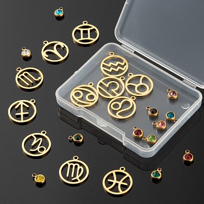 24Pcs 12 Colors 303 Stainless Steel Rhinestone Charms STAS-LS0001-30-1