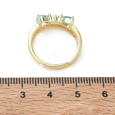 Adjustable Bowknot Shape Brass & Light Blue Cubic Zirconia Finger Rings CU-CBA7E55-07G-1
