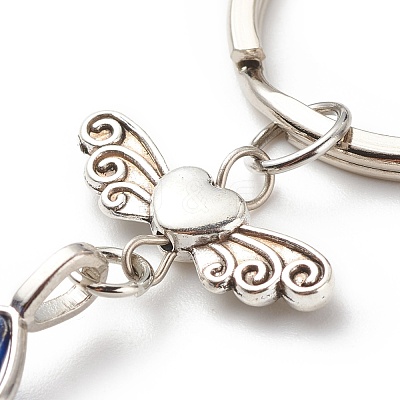 Bullet Natural Mixed Gemstone and Alloy Heart with Wing Keychains KEYC-JKC00361-1
