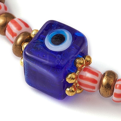 Evil Eye Lampwork & Glass Seed Beaded Stretch Bracelet BJEW-JB09528-1