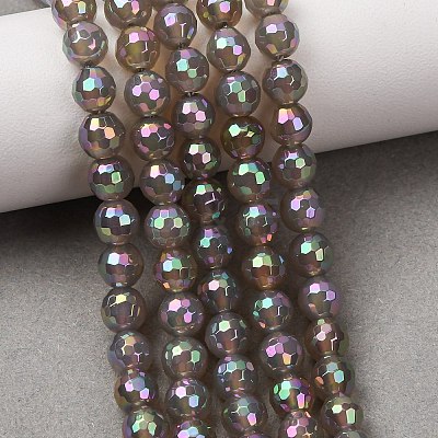 Electroplated Natural Agate Beads Strands G-B191-A07-6mm-03-1