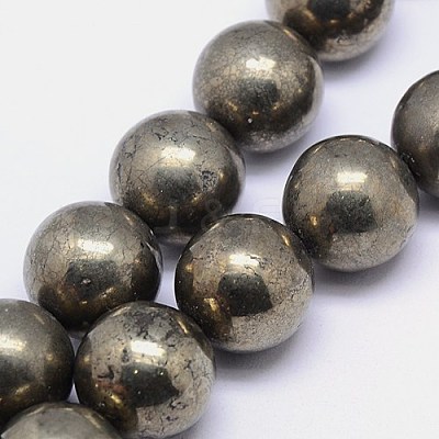 Natural Pyrite Beads Strands G-L031-14mm-01-1
