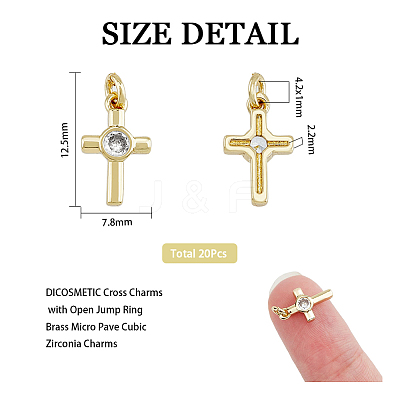 20Pcs Brass Micro Pave Cubic Zirconia Tiny Cross Charms KK-DC0001-85-1