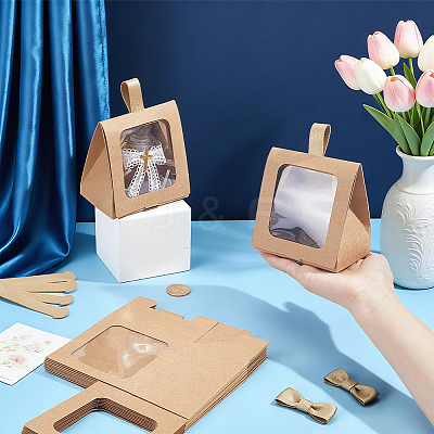 Cardboard Paper Cake Boxes with Plastic Visible Window and Handle CON-WH0117-04A-1