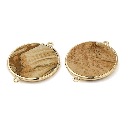 Natural Mixed Gemstone Flat Round Connector Charms G-E609-01G-1