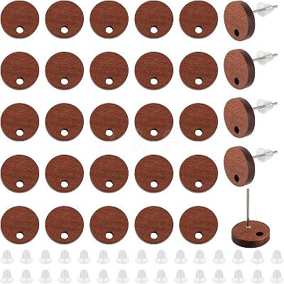 60Pcs Walnut Wood Stud Earring Findings MAK-NB0001-12-1