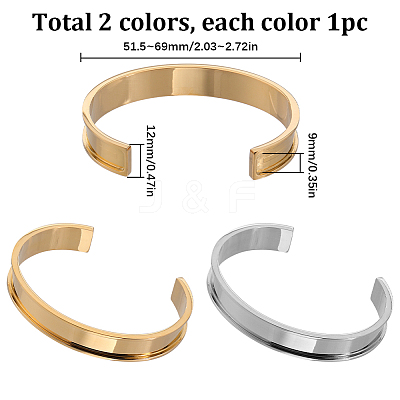 2Pcs 2 Colors 304 Stainless Steel Grooved Cuff Bangles BJEW-SC0001-15-1