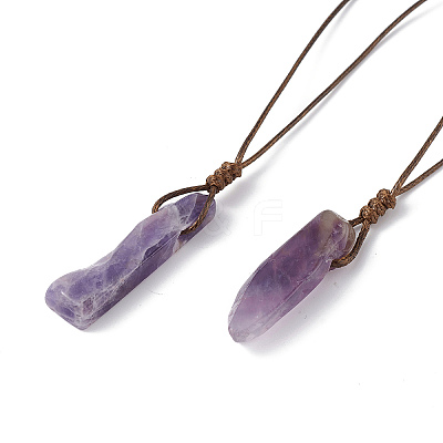 Natural Amethyst Nugget Pendant Necklace with Waxed Cord for Women NJEW-F306-01B-1