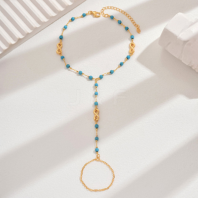 Elegant Brass & Plastic Round Beads Link Chain Toe Ring Anklets for Women QC4234-2-1