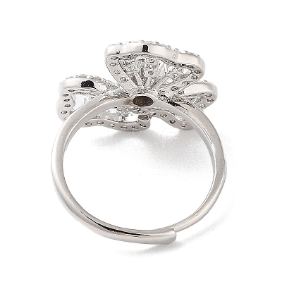 Rack Plating Brass Micro Pave Cubic Zirconia Adjustable Flower Rings RJEW-D025-19P-1