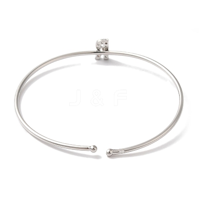 Rack Plating Brass Micro Pave Clear Cubic Zirconia Letter Open Cuff Bangles BJEW-A018-01P-R-1