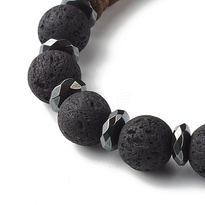 Natural Coconut Rondelle Beads Stretch Bracelets Set for Men Women BJEW-JB06771-1