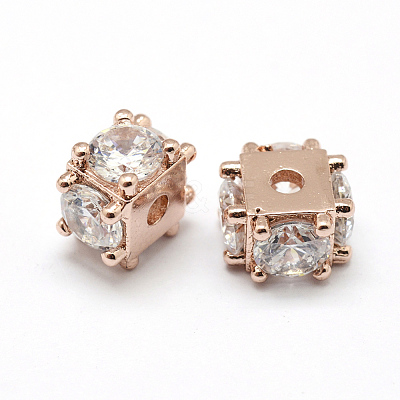 Brass Micro Pave Grade AAA Cubic Zirconia Beads KK-P126-02RG-NR-1