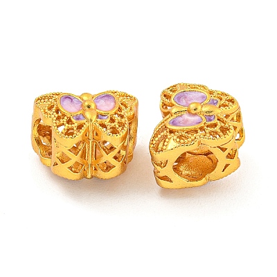 Rack Plating Butterfly Brass Enamel European Beads KK-Z054-02G-1