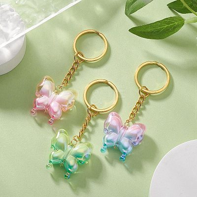 Butterfly UV Plating Rainbow Iridescent Acrylic Pendant Keychain KEYC-JKC00485-1