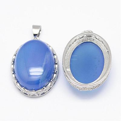 Natural Blue Agate Pendants G-D851-14-1