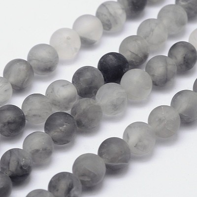 Frosted Natural Cloudy Quartz Round Beads Strands G-F255-02-6mm-1