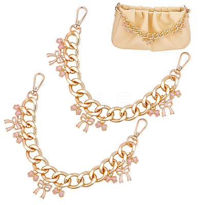 2Pcs Alloy Enamel Pink Bowknot Charm Aluminum Bag Decorative Chains HJEW-BBC0001-28-1