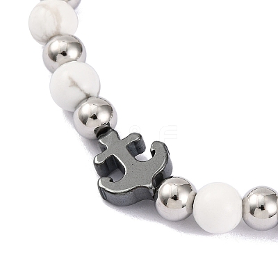 Natural Howlite & Synthetic Magnetic Hematite Anchor Beaded Bracelet BJEW-P339-01P-07-1