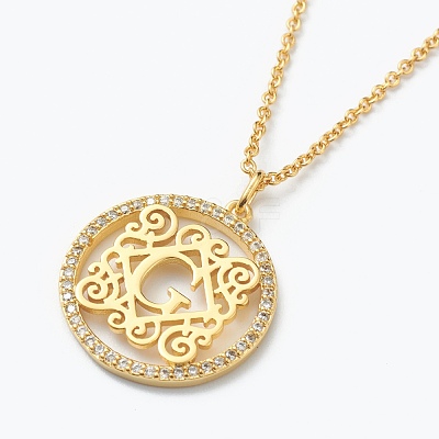 Brass Micro Pave Clear Cubic Zirconia Pendant Necklaces NJEW-J059-01G-1