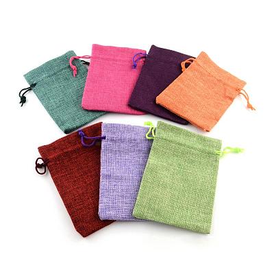 Polyester Imitation Burlap Packing Pouches Drawstring Bags ABAG-R005-14x10-M-1