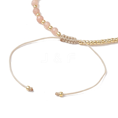 3mm Round Faceted Natural Sunstone & Seed Beads Braided Bead Bracelets BJEW-JB10594-02-1