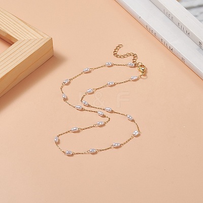 Glass Pearl Link Chain Necklace NJEW-JN04252-1