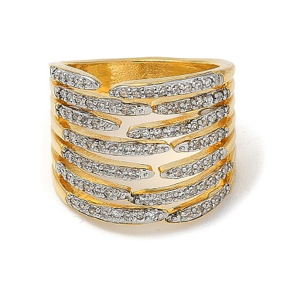Rack Plating Brass Micro Pave Cubic Zirconia Adjustable Finger Rings for Women RJEW-C114-16A-G-1