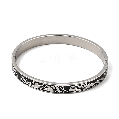 304 Stainless Steel Black Enamel Skin Print Hinged Cuff Bangles for Women SA-CBAC920-04P-1